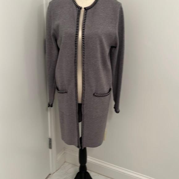 Magaschoni Sweaters - Magaschoni open front gray cardigan with black trim and pockets. Size M.  NEW